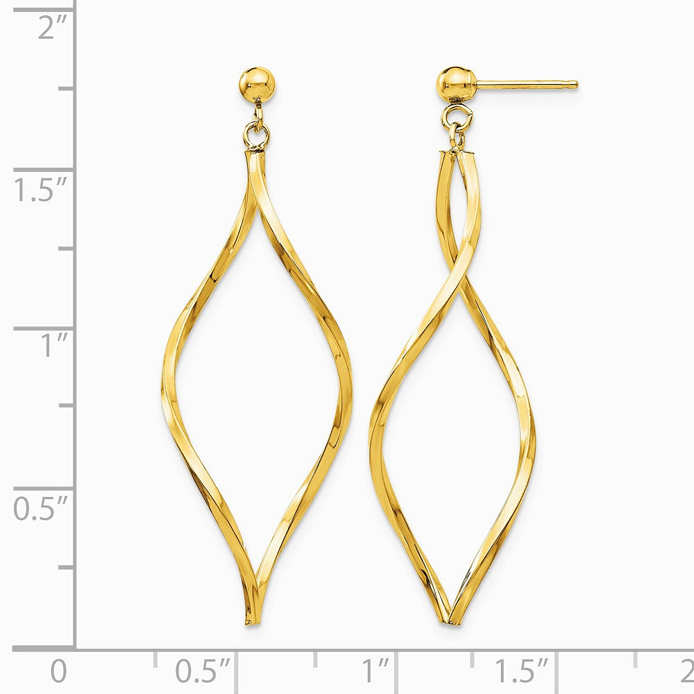14K Yellow Gold Twisted Post Dangle Earrings - Product Photo