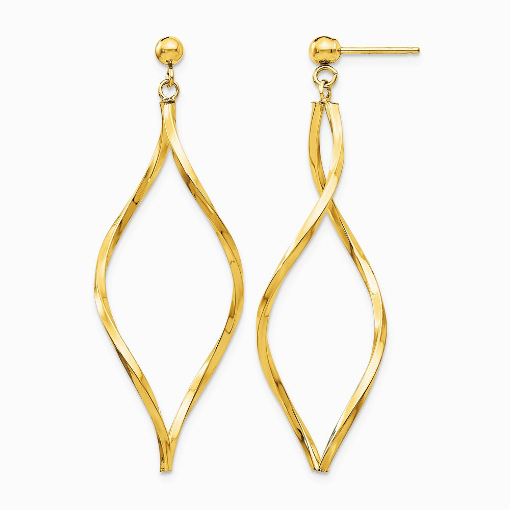 14K Yellow Gold Twisted Post Dangle Earrings