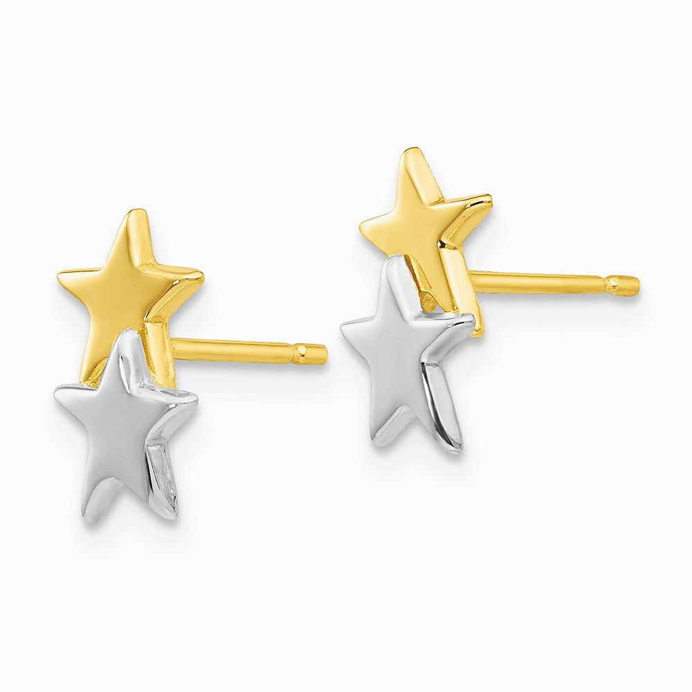 14K Yellow & Rhodium with Rhodium Polished Star Post Earrings - Product Photo