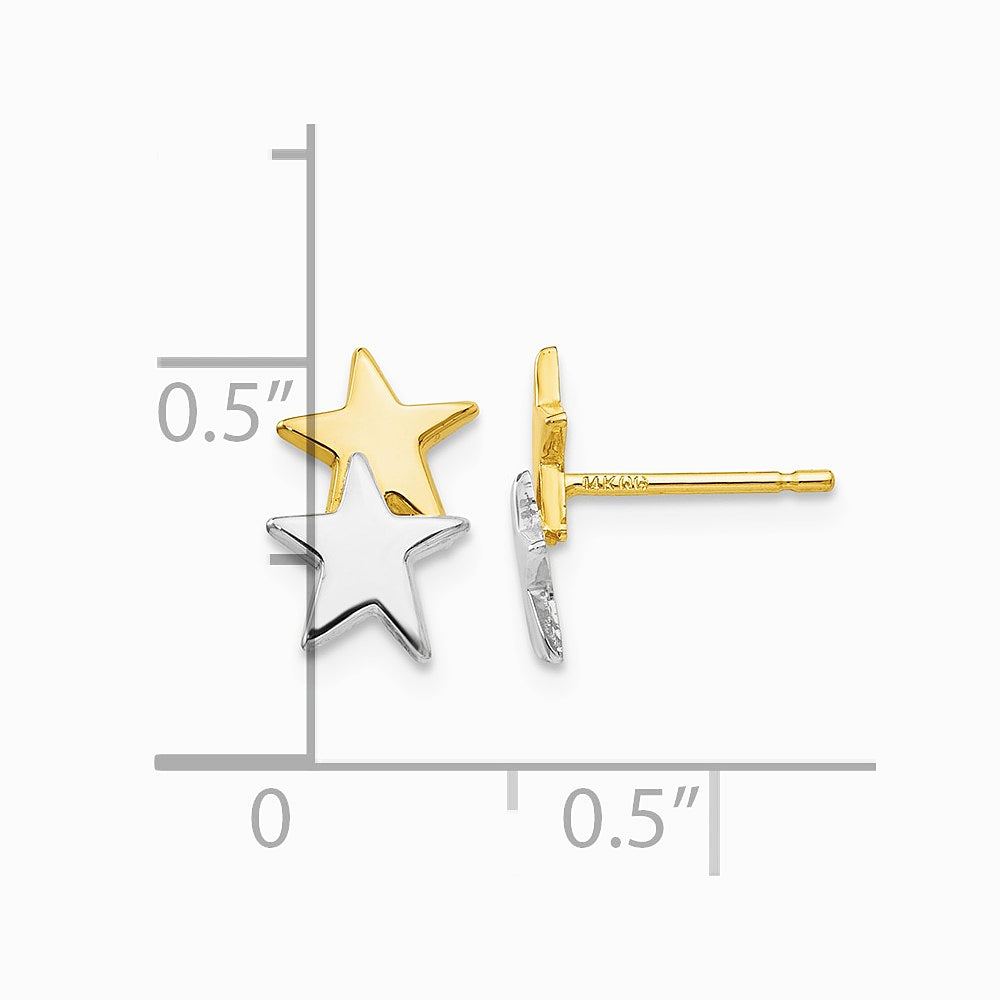 14K Yellow & Rhodium with Rhodium Polished Star Post Earrings - Product Photo