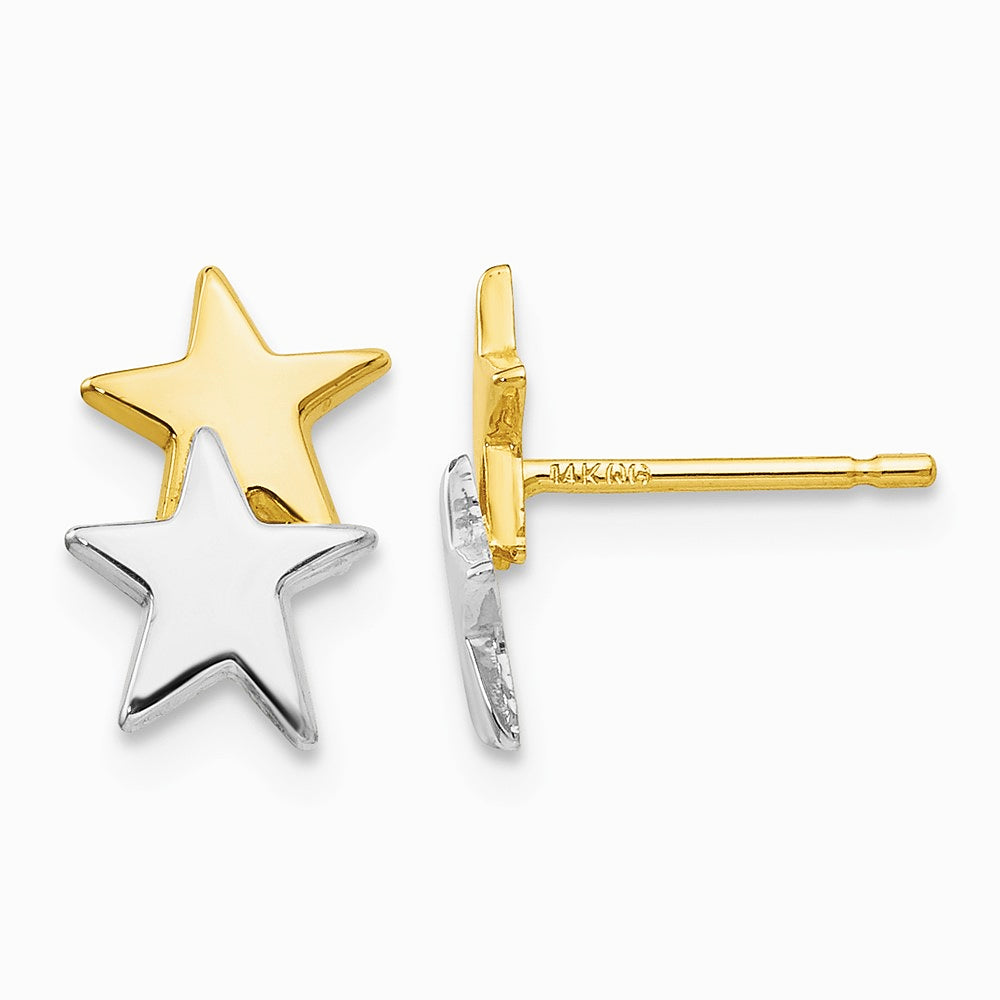 14K Yellow & Rhodium with Rhodium Polished Star Post Earrings - Product Photo