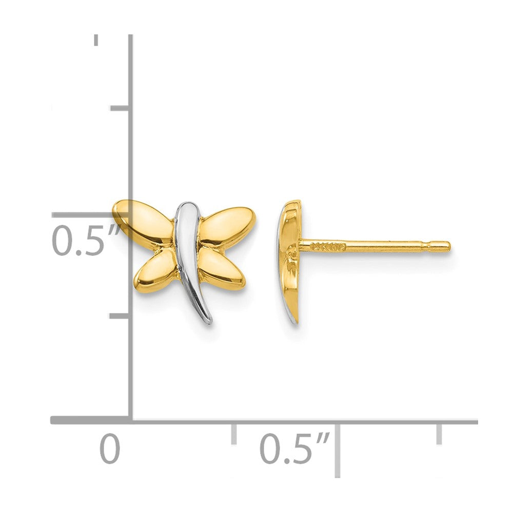 14k with Rhodium Polished Dragonfly Post Earrings - Product Photo