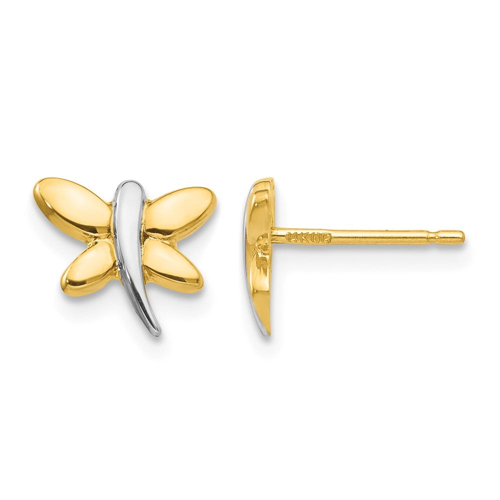 14K Yellow & Rhodium with Rhodium Polished Dragonfly Post Earrings