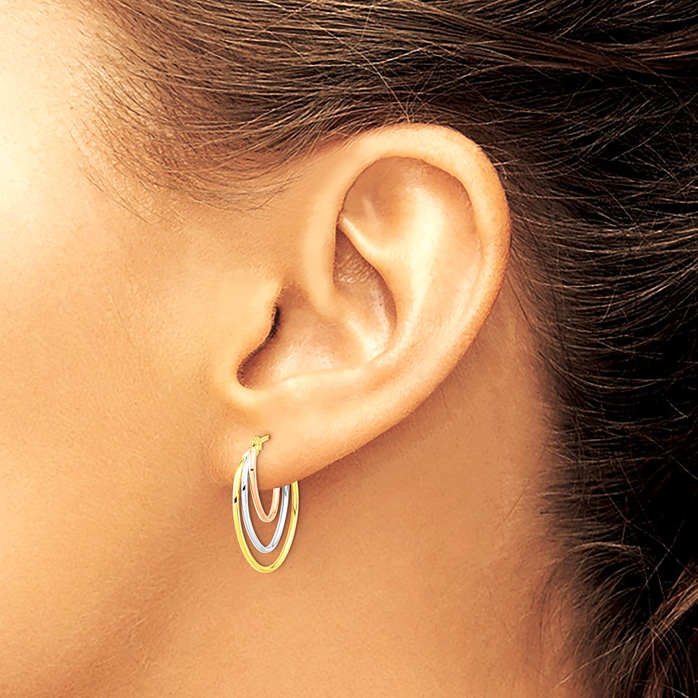 14K Tri-Color Graduated 3 Ring Hoops - Product Photo