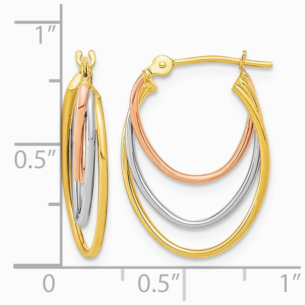 14K Tri-Color Graduated 3 Ring Hoops - Product Photo
