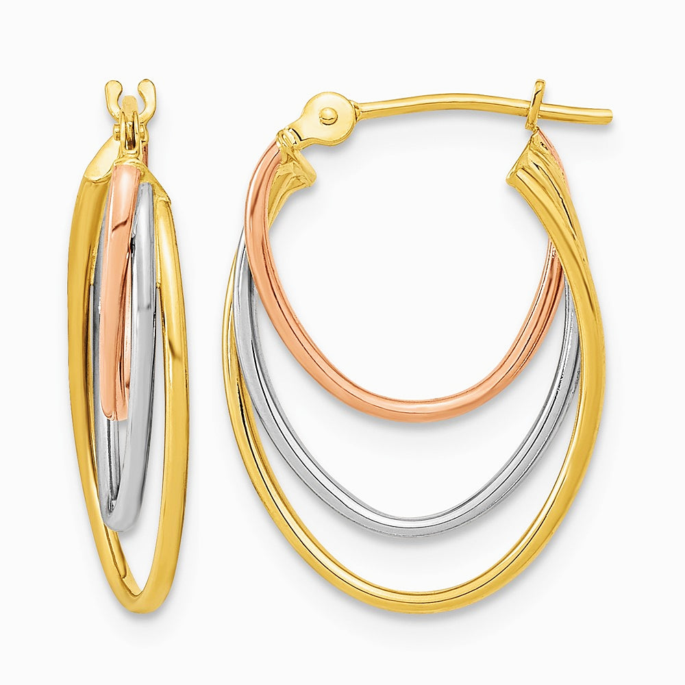 14K Tri-Color Graduated 3 Ring Hoops - Product Photo