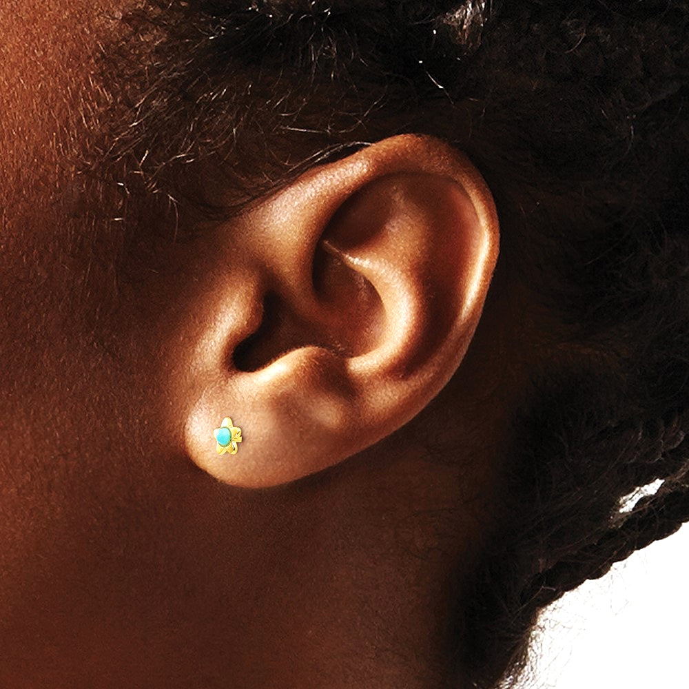 14K Yellow Gold Polished Turquoise Star Post Earrings - Product Photo