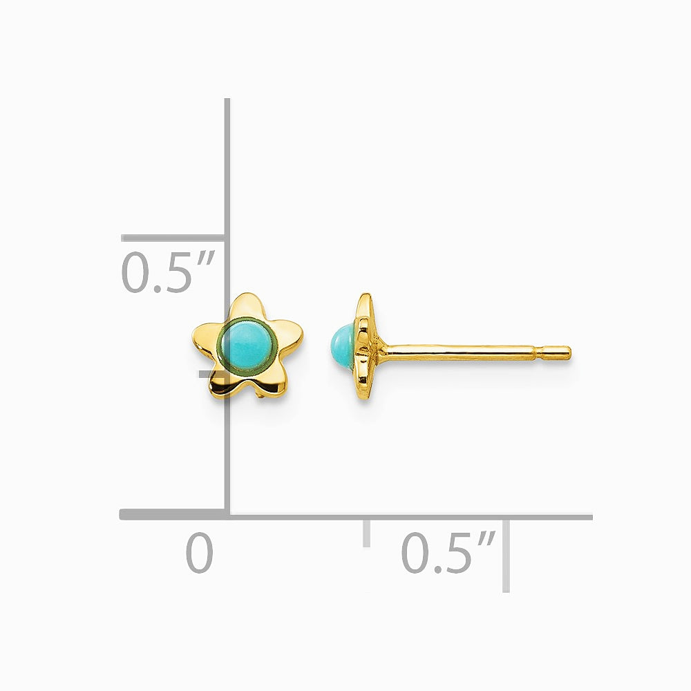 14K Yellow Gold Polished Turquoise Star Post Earrings - Product Photo