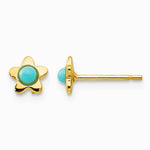 14K Yellow Gold Polished Turquoise Star Post Earrings - Product Photo