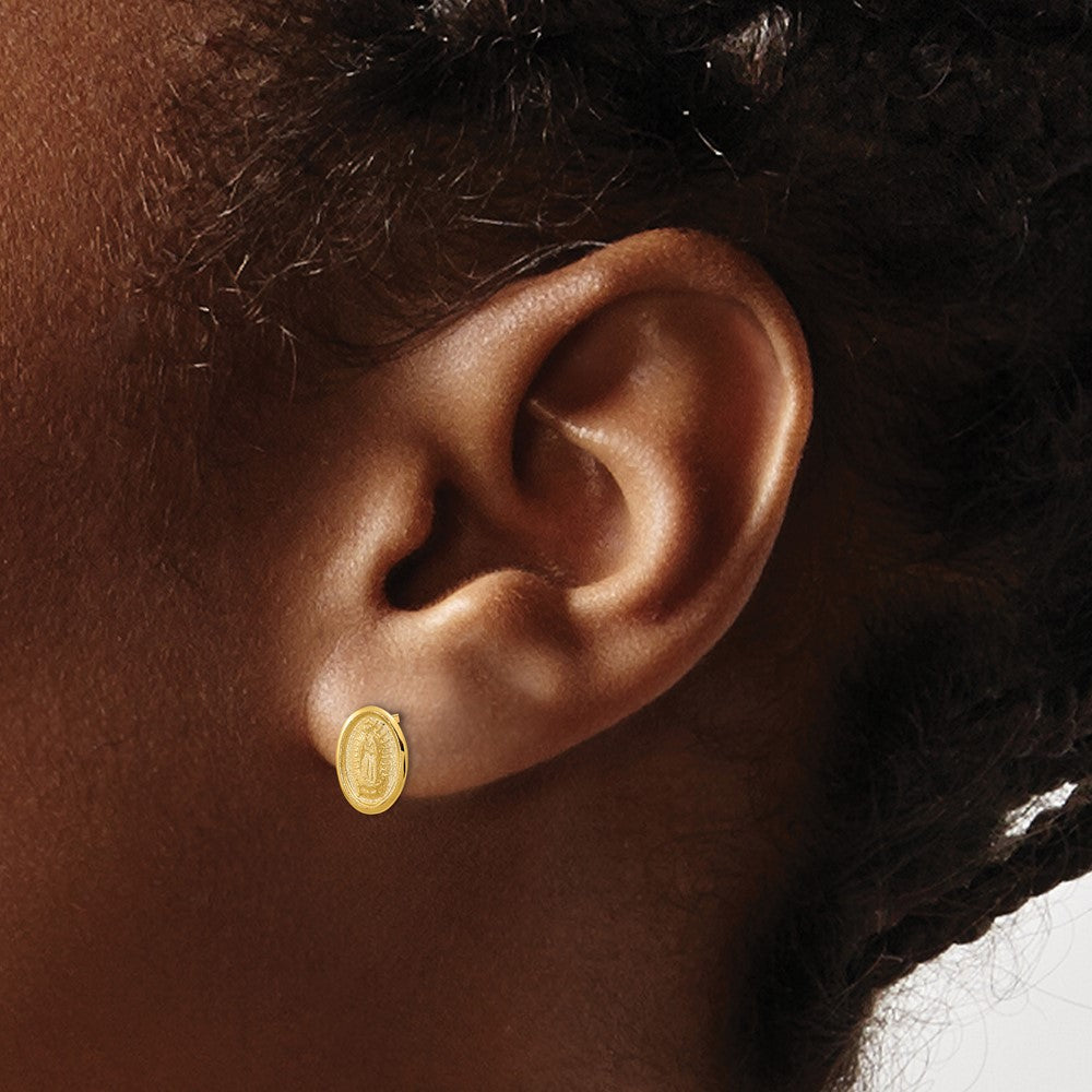 14k Polished Our Lady of Guadalupe Post Earrings - Product Photo