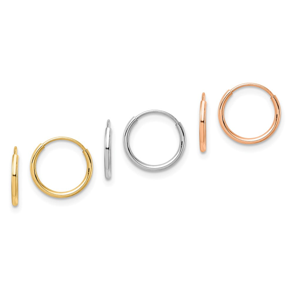 14K Tri-Color Tri Color 3-pair Hoop Earrings Set