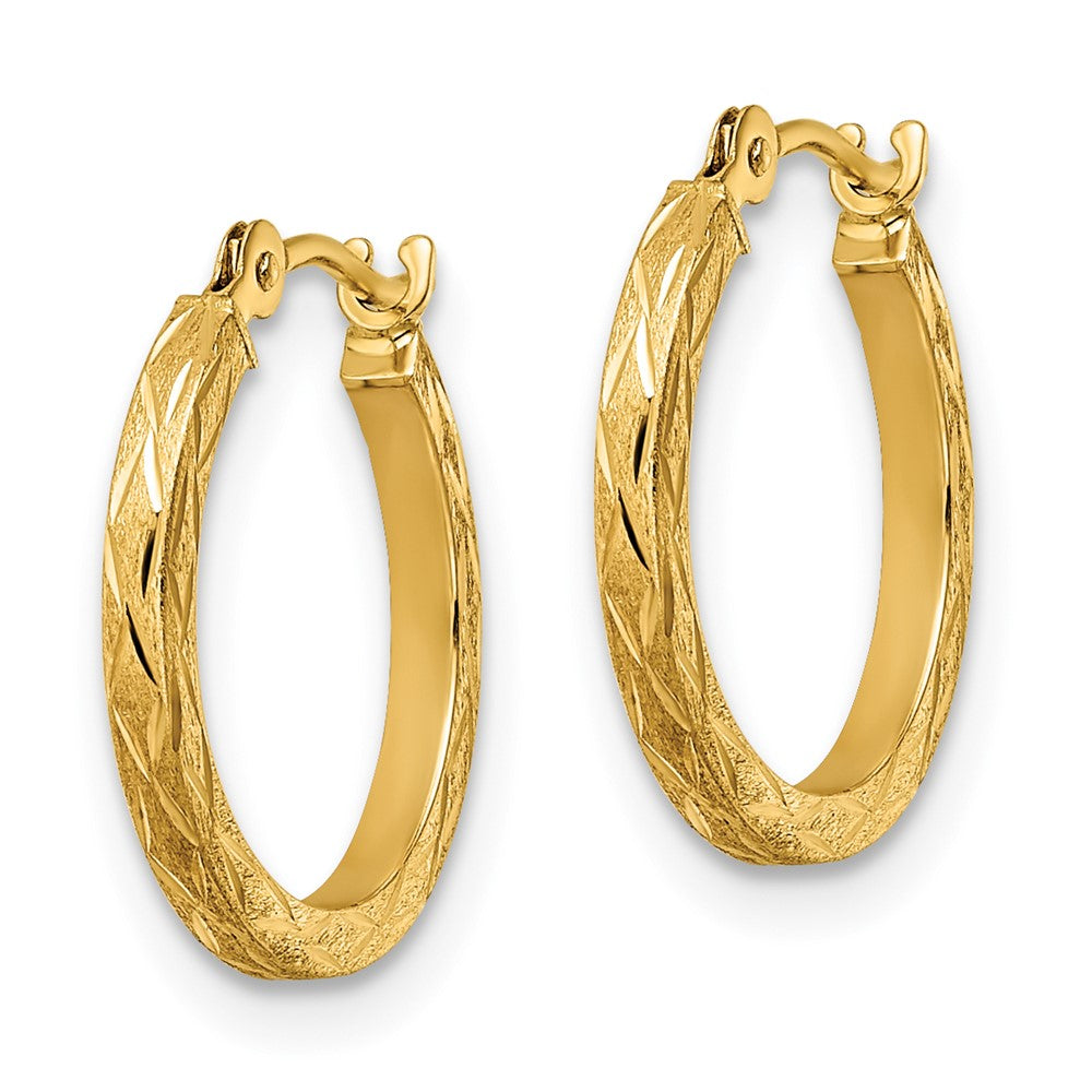 14K Yellow Gold Polished and Satin Diamond-cut Hoop Earrings - Product Photo
