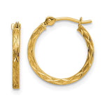 14K Yellow Gold Polished and Satin Diamond-cut Hoop Earrings - Product Photo