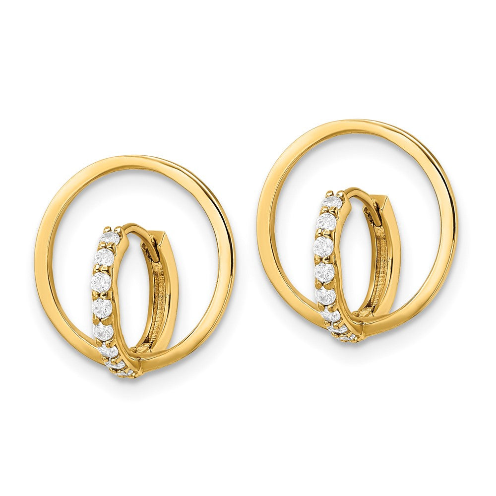 14k Yellow Gold Polished CZ Circle Huggie Hoop Earrings - Product Photo