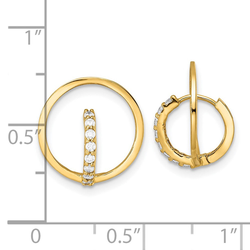 14k Yellow Gold Polished CZ Circle Huggie Hoop Earrings - Product Photo