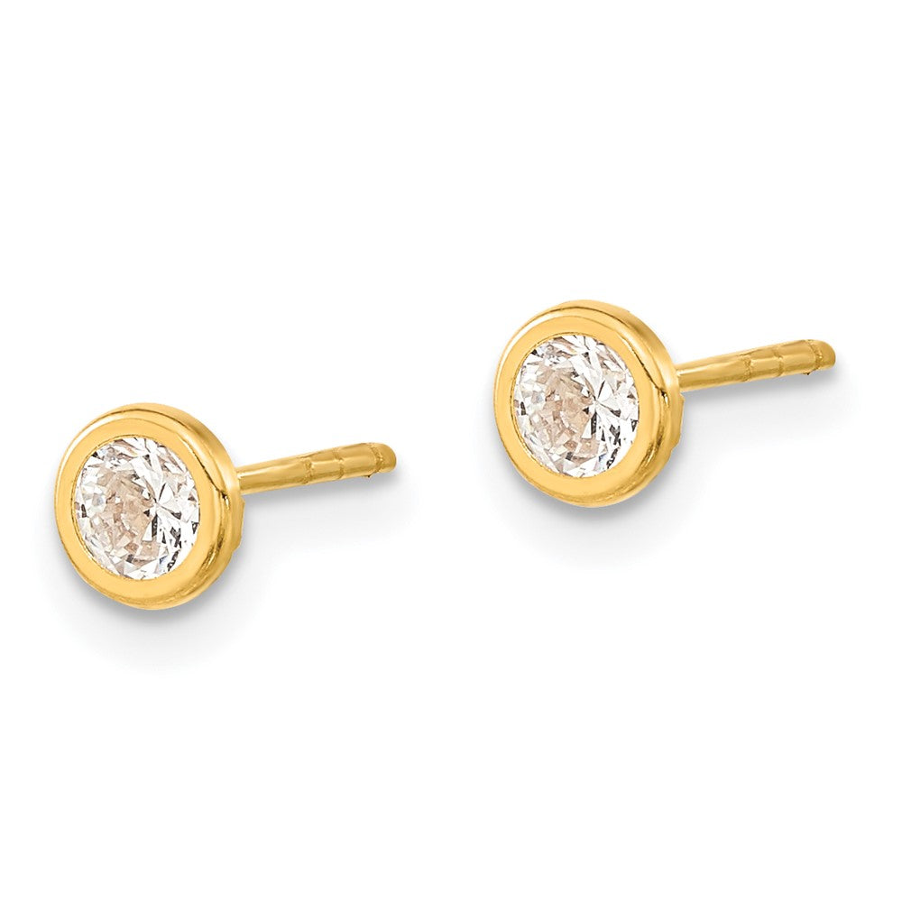 14K Polished Circle Bezel with CZ Post Earrings - Product Photo
