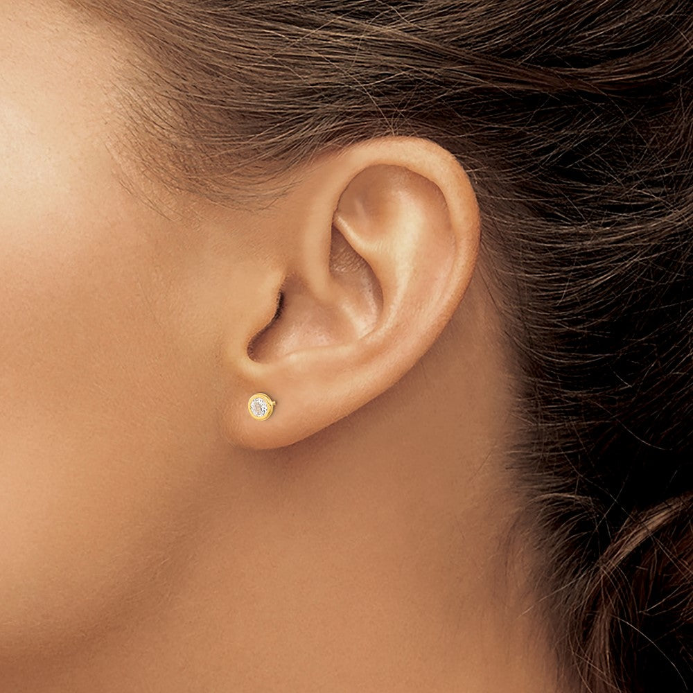 14K Polished Circle Bezel with CZ Post Earrings - Product Photo
