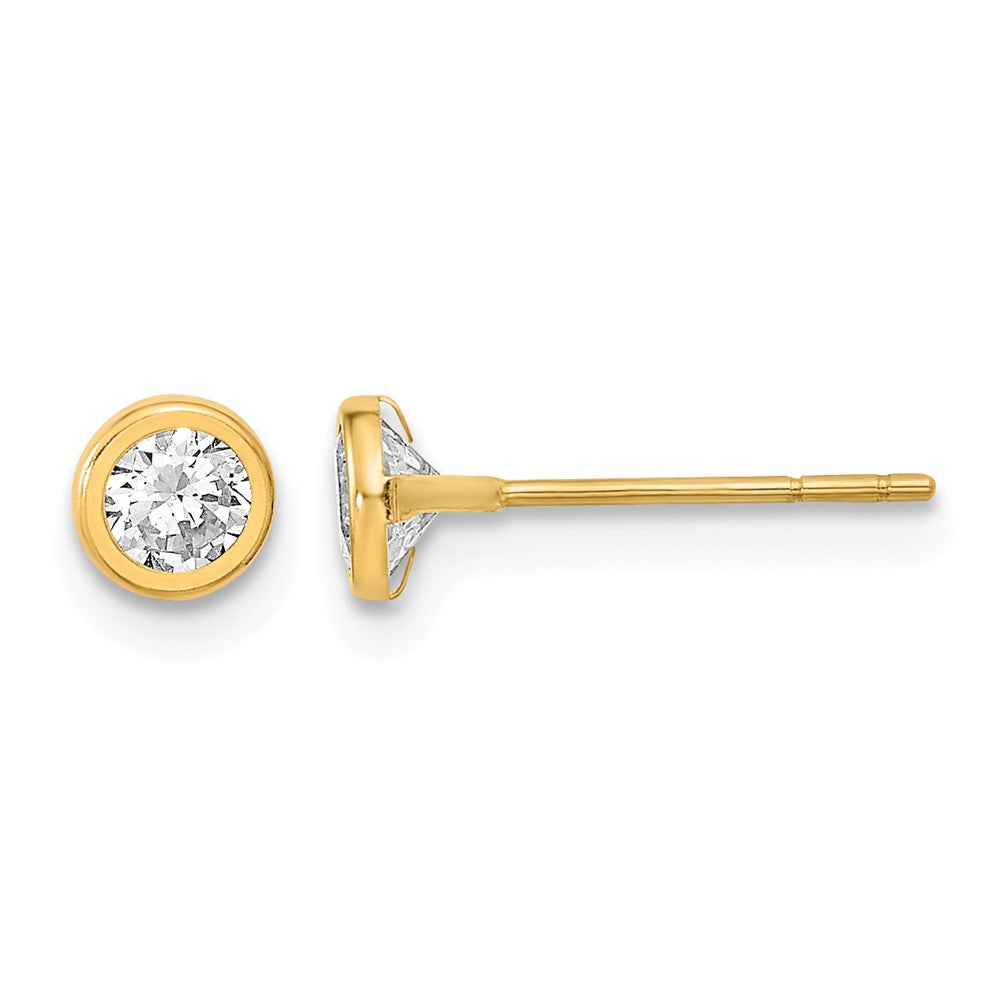 14K Yellow Gold Polished Circle Bezel with CZ Post Earrings