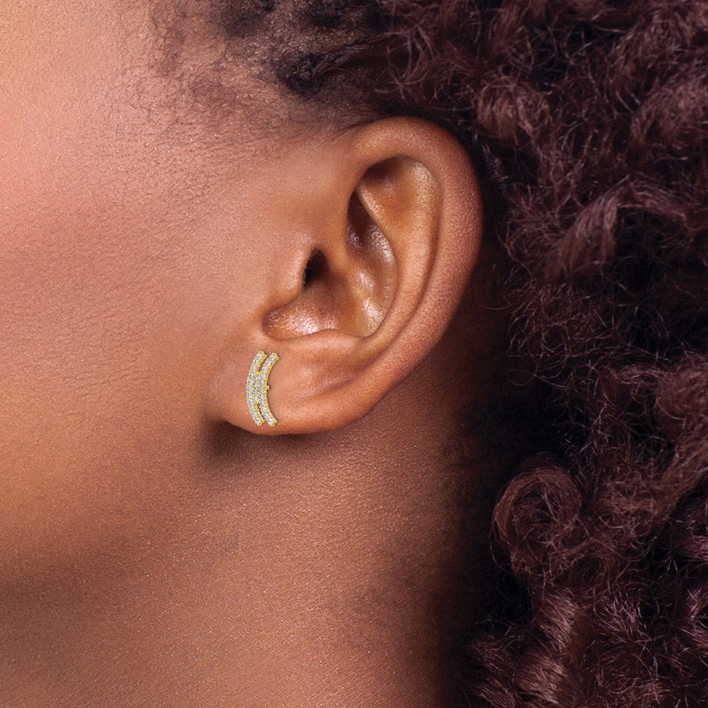 14K Polished Curved Bar CZ Post Earrings - Product Photo