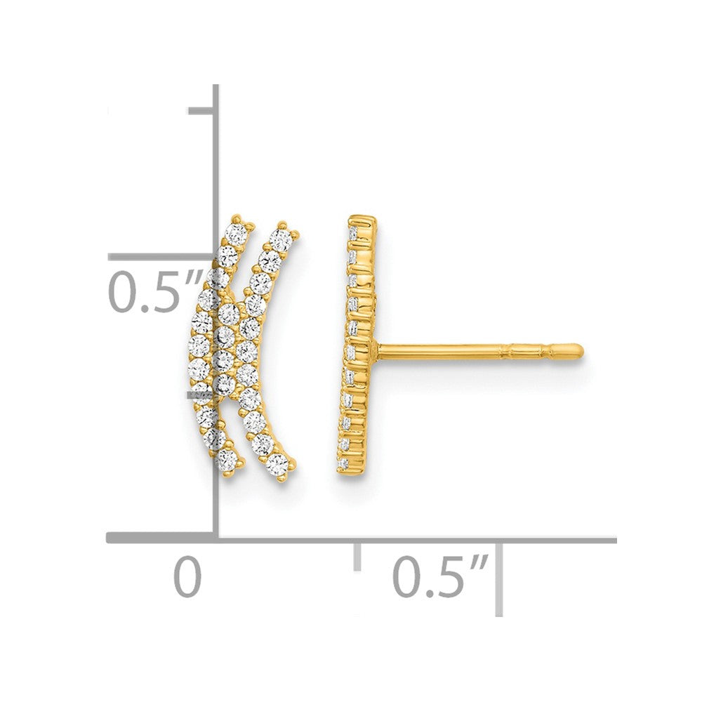 14K Polished Curved Bar CZ Post Earrings - Product Photo
