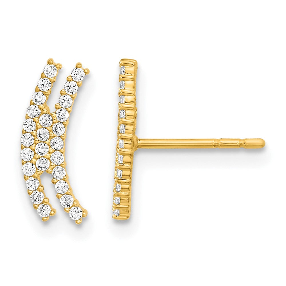 14K Polished Curved Bar CZ Post Earrings - Product Photo