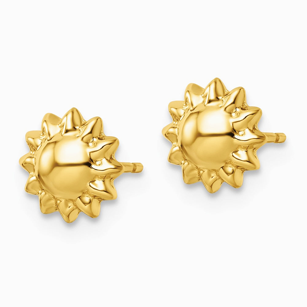 14K Yellow Gold Polished Sun with Enameled Back Post Earrings - Product Photo