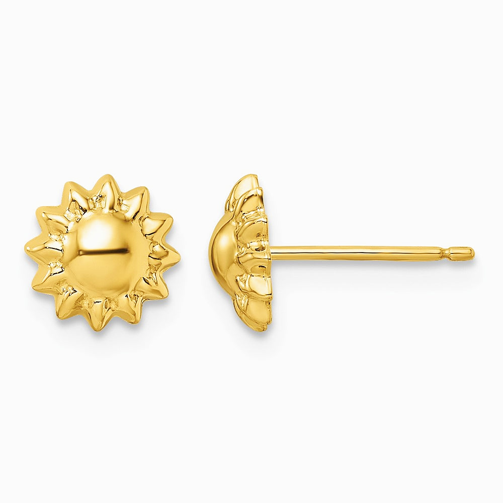 14K Yellow Gold Polished Sun with Enameled Back Post Earrings - Product Photo