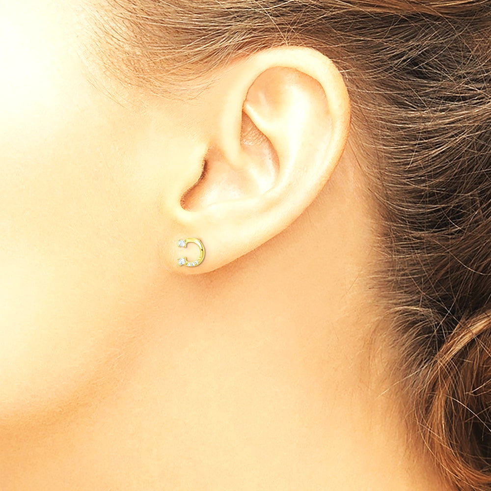 14K Yellow Gold CZ Horseshoe Post Earrings - Product Photo