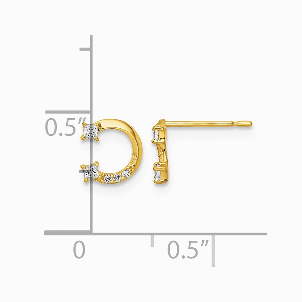14K Yellow Gold CZ Horseshoe Post Earrings - Product Photo