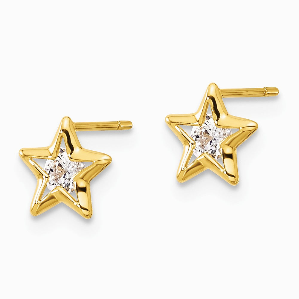 14K Yellow Gold CZ Star Post Earrings - Product Photo
