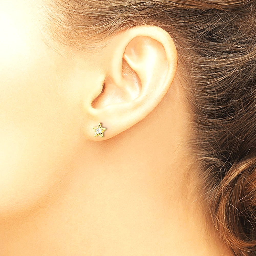 14K Yellow Gold CZ Star Post Earrings - Product Photo