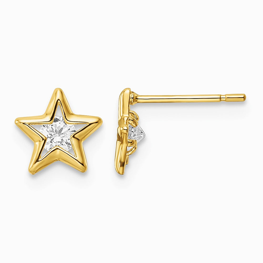 14K Yellow Gold CZ Star Post Earrings - Product Photo