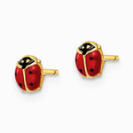 14K Yellow Gold Polished Enameled Small Ladybug Post Earrings - Product Photo