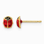 14K Yellow Gold Polished Enameled Small Ladybug Post Earrings - Product Photo