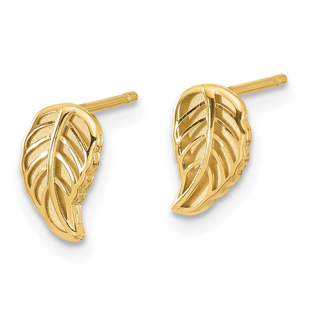 14K Two Tone Leaf Post Earrings - Product Photo