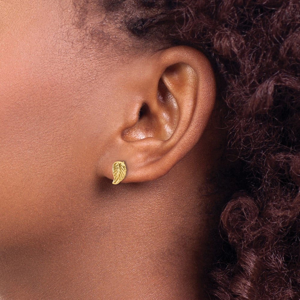 14K Two Tone Leaf Post Earrings - Product Photo