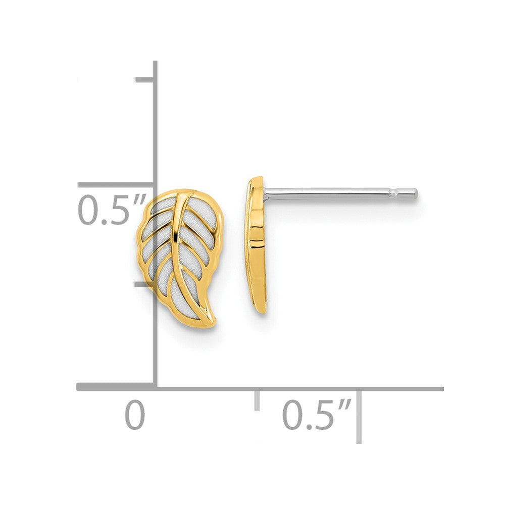 14K Two Tone Leaf Post Earrings - Product Photo