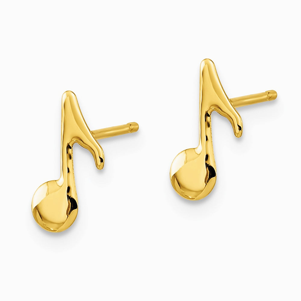 14K Yellow Gold Polished Music Note Post Earrings - Product Photo