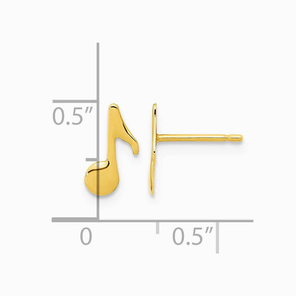 14K Yellow Gold Polished Music Note Post Earrings - Product Photo
