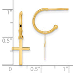 14K Yellow Gold Polished Cross Dangle Earrings - Product Photo