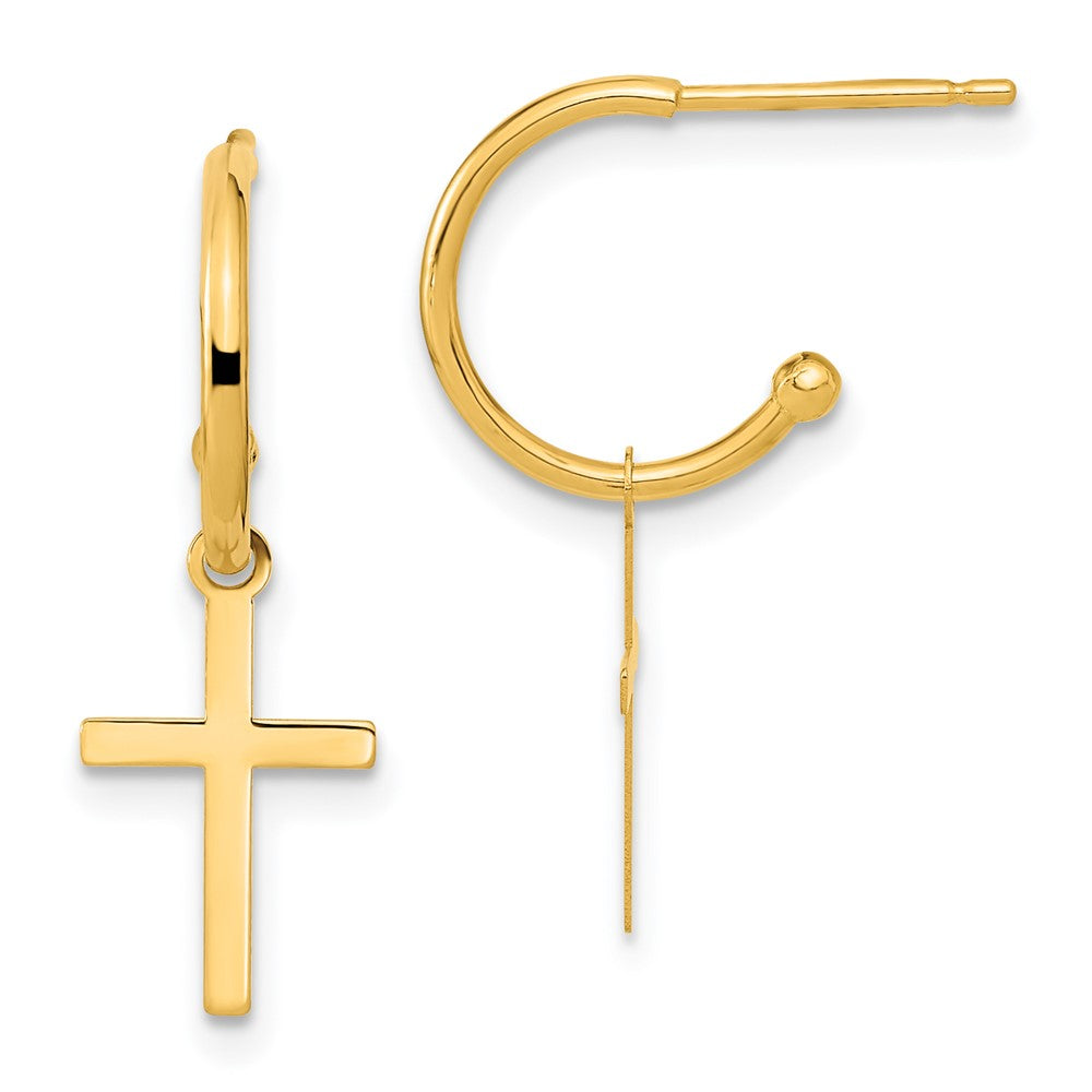 14K Yellow Gold Polished Cross Dangle Earrings - Product Photo