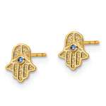 14k Blue Glass Stone Hamsa Post Earrings - Product Photo