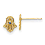 14k Blue Glass Stone Hamsa Post Earrings - Product Photo