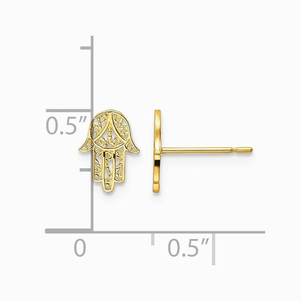 14K Yellow Gold Hamsa Post Earrings - Product Photo