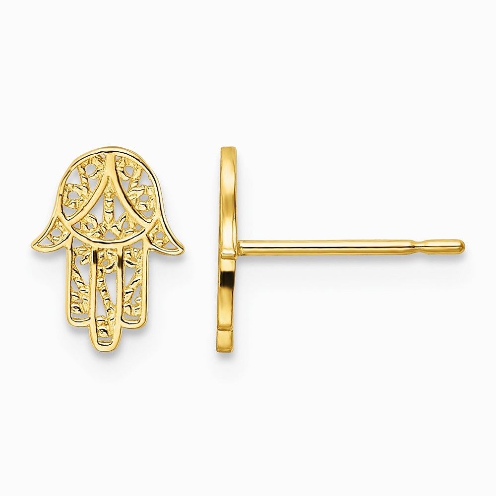 14K Yellow Gold Hamsa Post Earrings - Product Photo