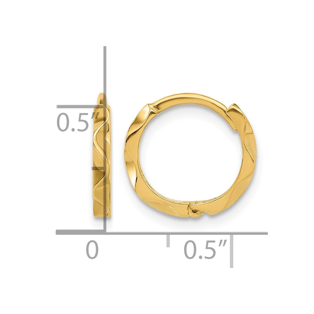 14K Polished Wavy Hinged Hoop Earrings - Product Photo