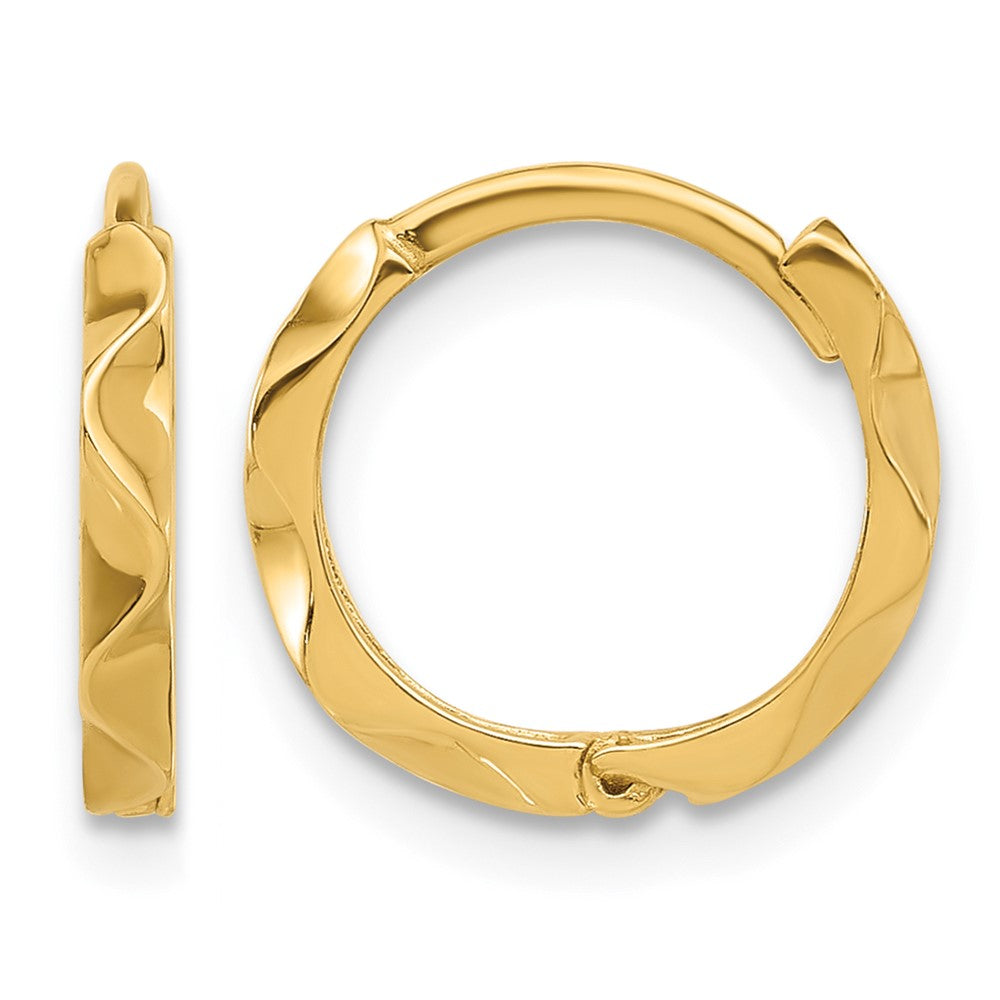 14K Yellow Gold Polished Wavy Hinged Hoop Earrings