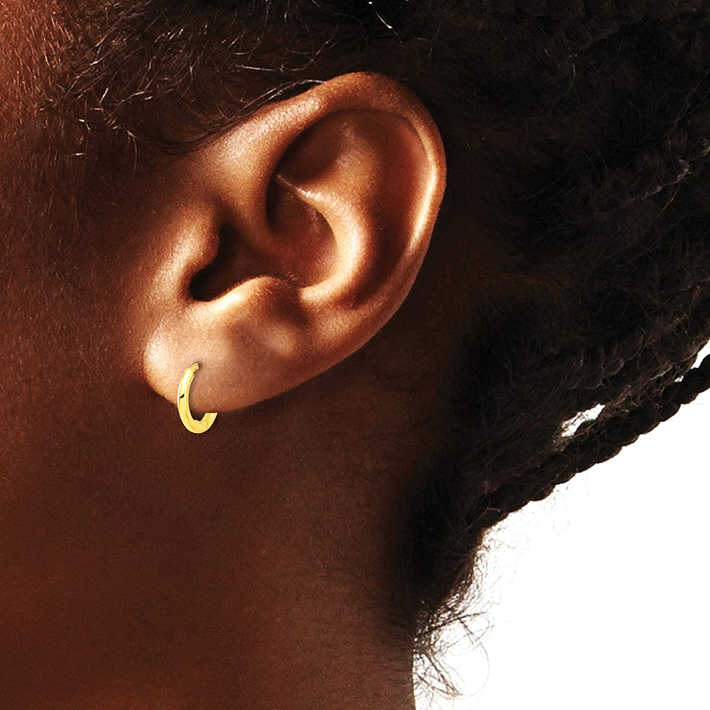 14K Yellow Gold Polished 1.45x10mm Hinged Huggie Hoop Earrings - Product Photo
