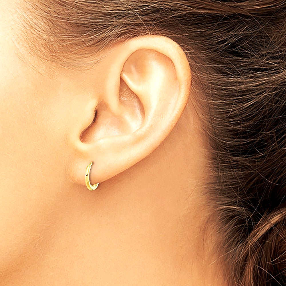 14K Yellow Gold Polished 1.45x11mm Hinged Huggie Hoop Earrings - Product Photo