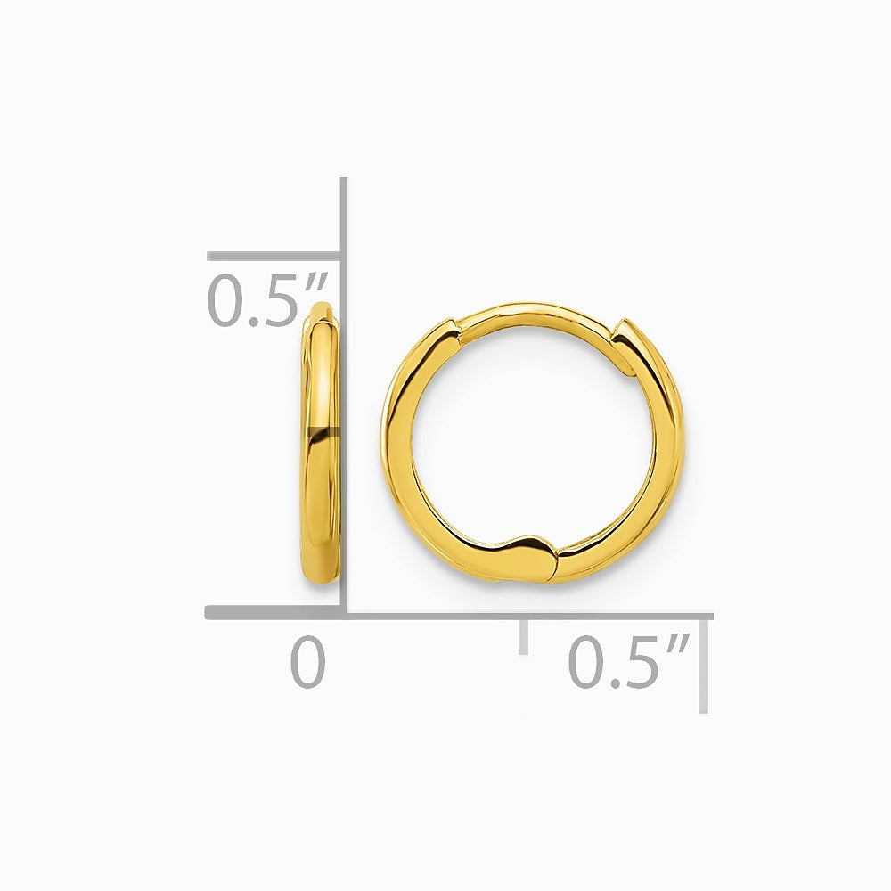 14K Yellow Gold Polished 1.45x11mm Hinged Huggie Hoop Earrings - Product Photo